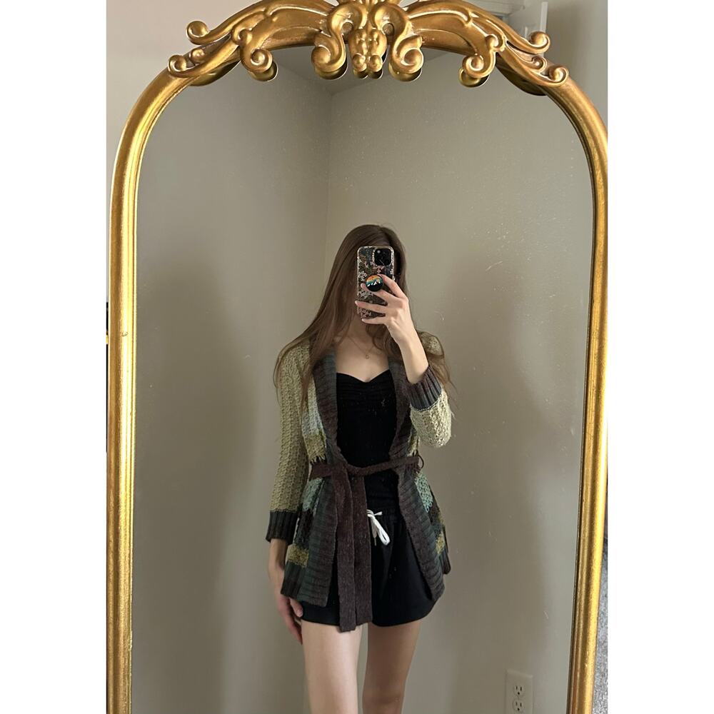 Y2K Buckle BKE Knit Green Striped Sweater Cardigan